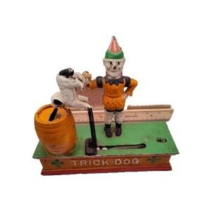 CAST IRON TRICK DOG  MECHANICAL BANK‎ CLOWN, Missing Ring
